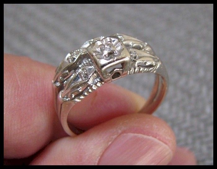 Vintage Mid Century Diamond Wedding Set 14k White Gold