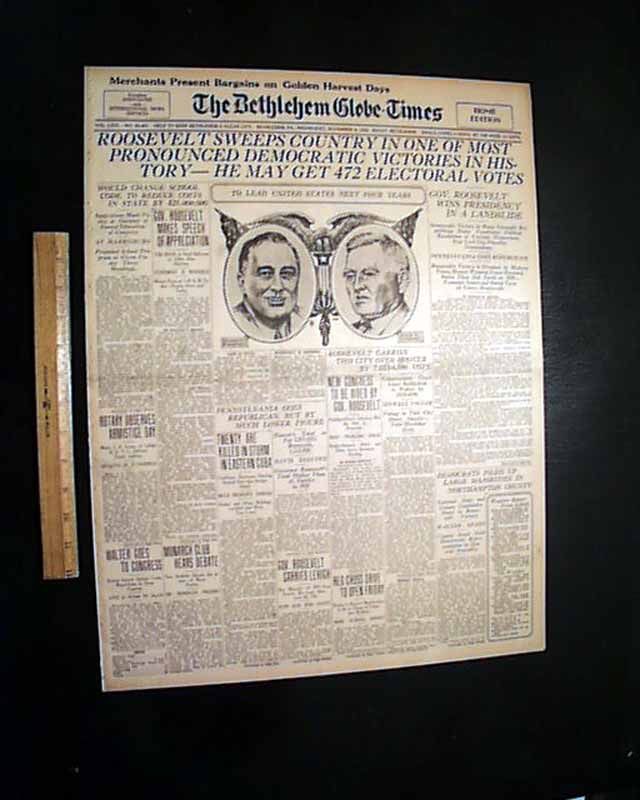 FRANKLIN D. ROOSEVELT 1st of 4 Presidential Election Wins FDR 1932 Old 