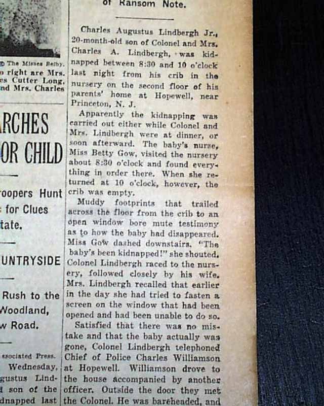 Great Charles Lindbergh Baby Kidnapping 1st Report Hopewell NJ 1932 NY 