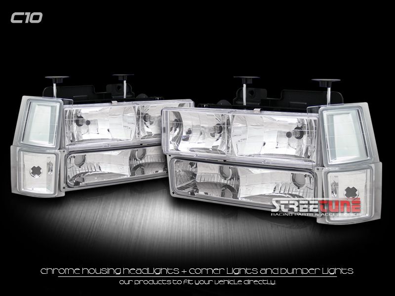 8PC 94 98 Chevy C10 CK 1500 2500 3500 Chrome Headlights