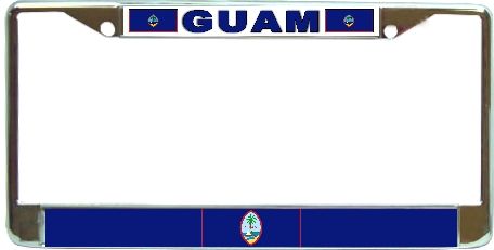 Guam Chamorro Flag Chrome Metal License Plate Frame Holder