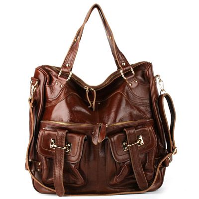 Real Leather Danielle Outpocket Shoulder Bag Long Strap