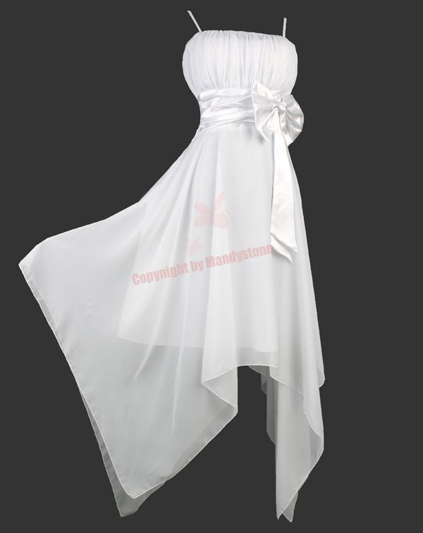 Chiffon Ruffle Bust Bow Asym Hem Party Dresses s M L 16 18