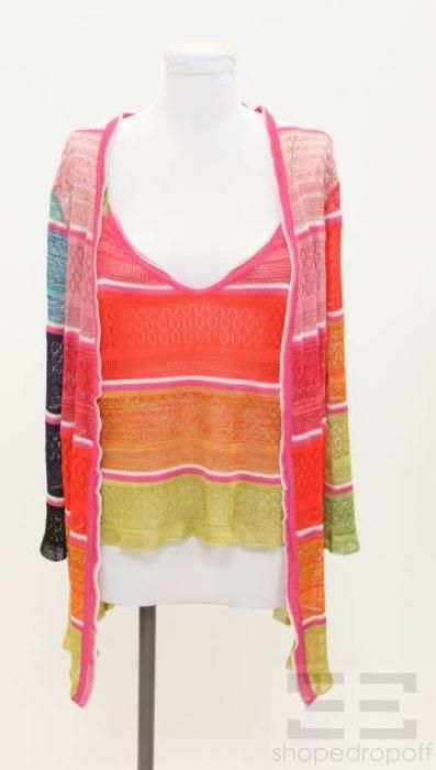 Christian Lacroix Mutli Color Open Knit Cardigan & Camisole Twin Set 