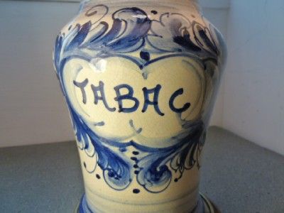 Vintage Hand Painted Ceramic Flow Blue Tabac Jar Crock Style 19 Lamp 