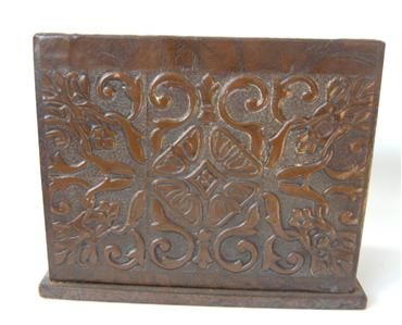  Embossed  leather  Arts & Crafts Letter Holder File Desk Top Vintage