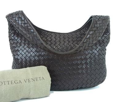 Authentic BOTTEGA VENETA Brown Woven Leather Shoulder Bag Purse Made