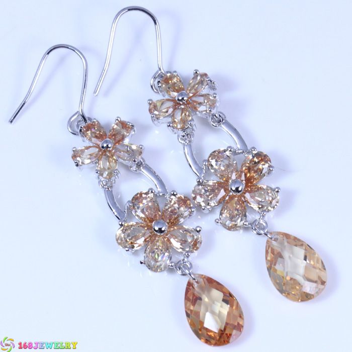 L621 DANGLE EARRING JEWELLY HONEY CITRINE GEMSTONE SILVER JEWELRY