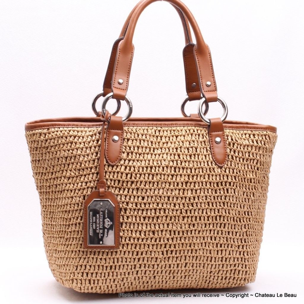 Ralph Lauren Claridge Classic Straw Leather Tote Mint