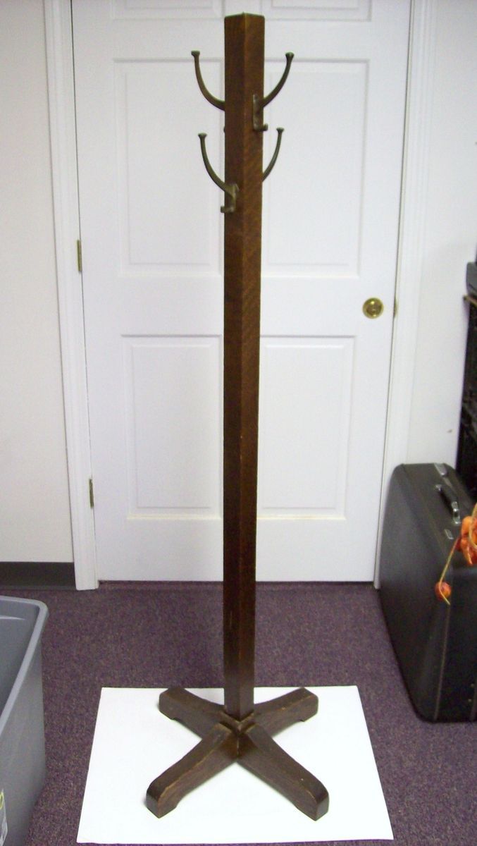 Vintage Misson Oak Coat Rack Hall Tree Coat Stand