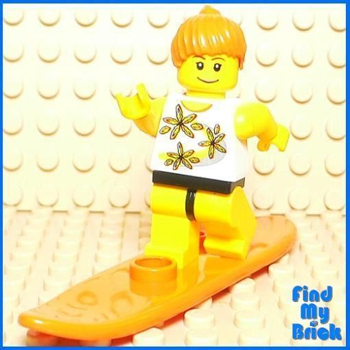 M109 Lego Female Surfer Minifigure with Surfboard New