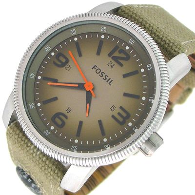 Fossil Mens Watch Fabric Green Band Jr 1124 Pre Owned