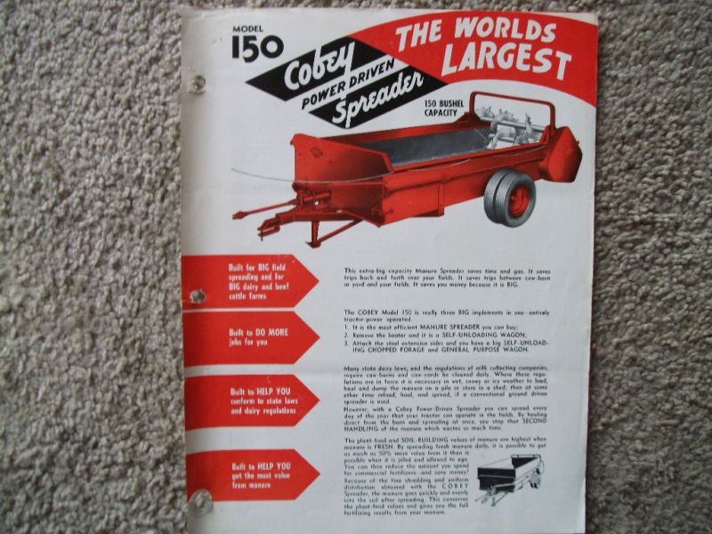 Vintage Cobey Manure Spreader Model 150 Sales Brochure