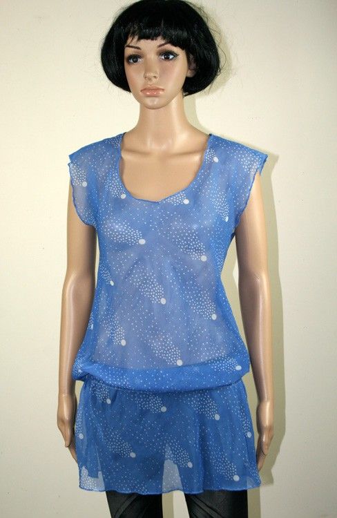 CLEARANCE SIZE 12 MINKPINK BLUE WHITE SHEER SHORT SLEEVE TUNIC TOP