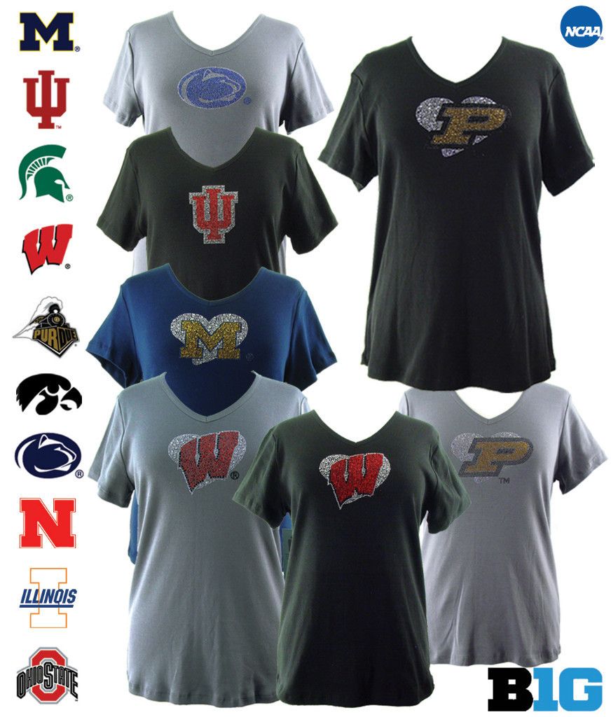 Womens Shirt College Football Big Ten BIG10 Conference Rhinestone