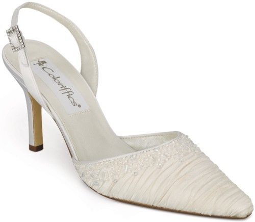 Coloriffics Cherish 6077 Ivory Slingback Pleated Beaded Rhinestone