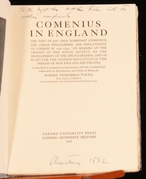 1932 Comenius in England by R Fitzgibbon Young H A L Fisher Signed