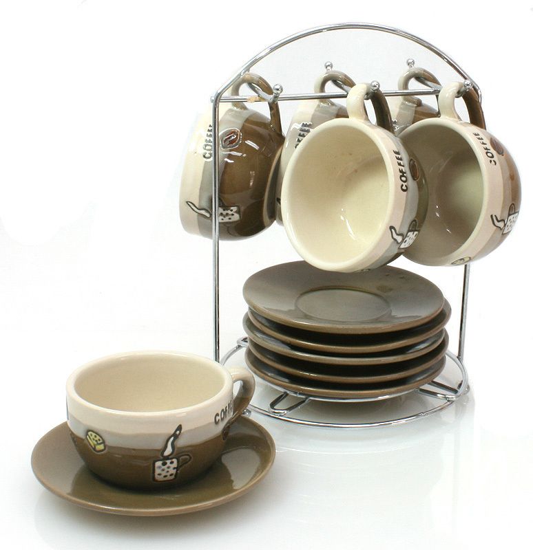 Coffee Bean Theme Espresso Coffee Cups w Stand