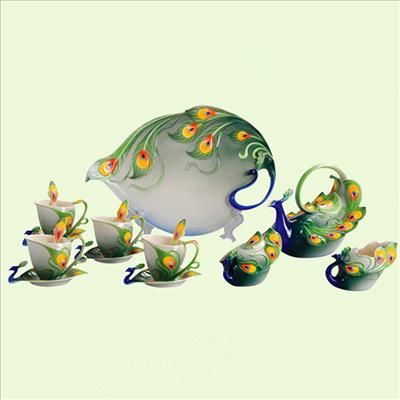  Unique Peacock Coffee Tea Set Platter Pot Cup Saucer Creamer Sugar