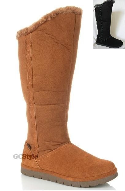 Sporto Faux Fur Shearling Lined Suede Tall Winter Boots Black Brown