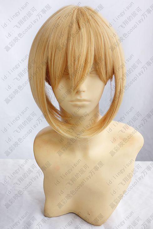 Fashion Fate Zero Saber Costume Coplay Blonde Gold Bun Wig Yellow