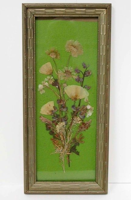 Vintage Framed Dried Flowers Art Deco Gold Gilt Frame 