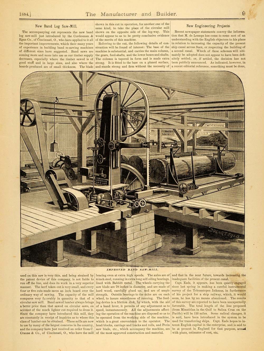 11884 Article Cordesman Egan Band Saw Sawmill Lumber Log C. Cranne