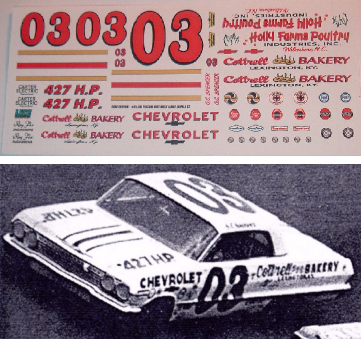 Spencer #03 Cottrell Bakery 1963 Chevy Impala 1/24 scale DECALS