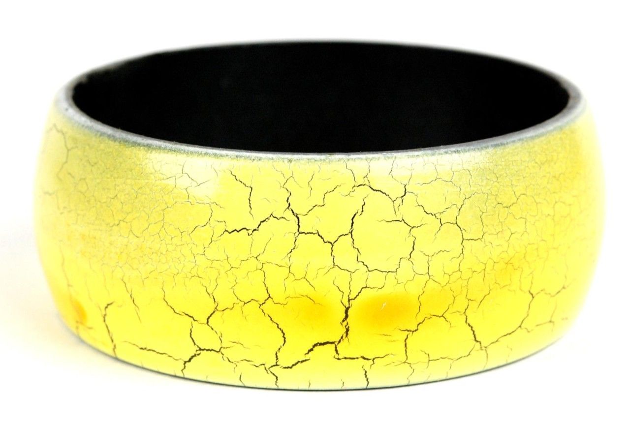 Crackle Paint Bracelet Yellow Bangle Chunky Jewelry
