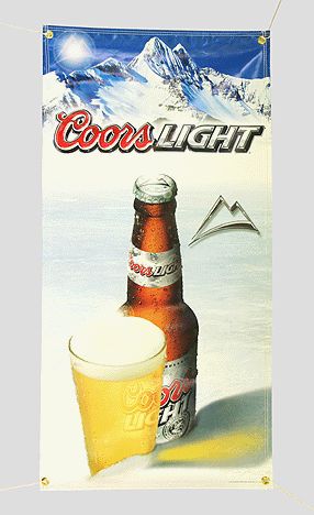 Coors Light Vertical Banner w Bottle Glass Mtn New