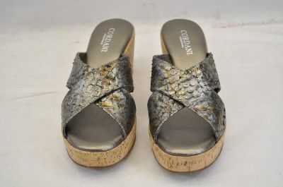 Cordani Dane BTF Pewter Python Snake Platform Wedge Peep Toe Sandal 41