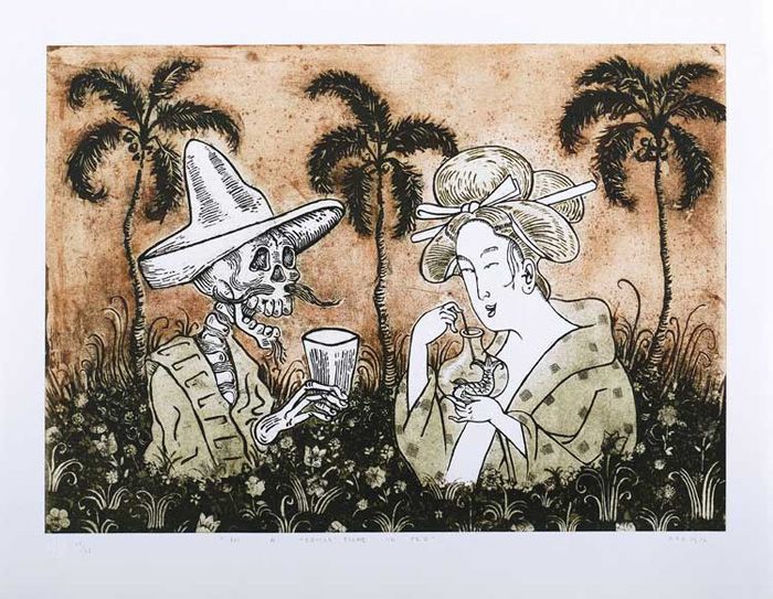 Eduardo Abela Cuban Art Original Print Signed Tequila