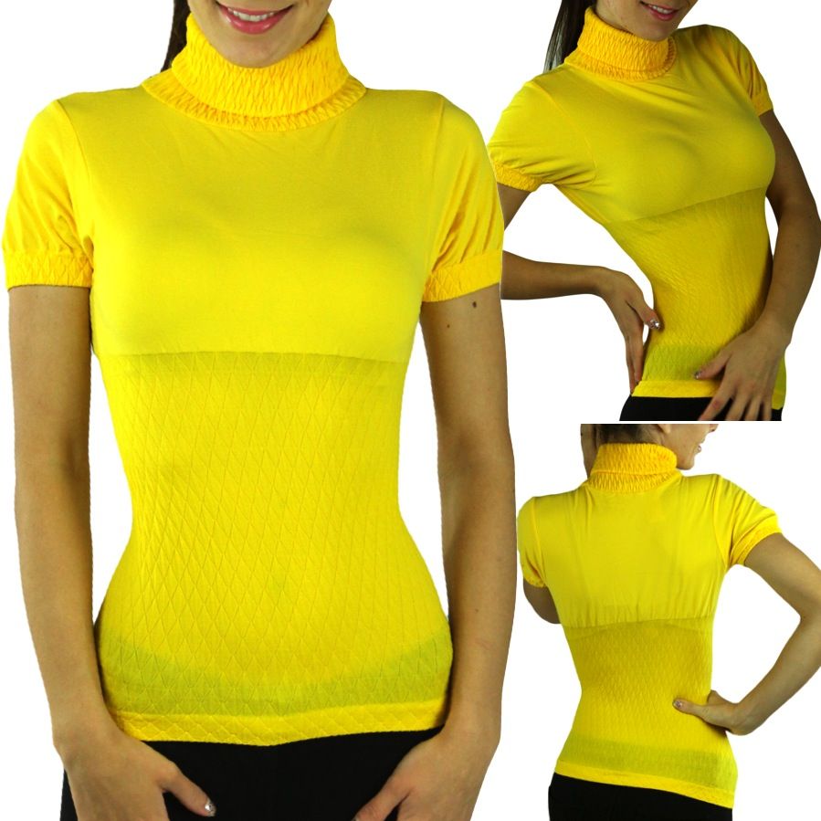 Elegant Beautiful Cup Short Sleeve Turtleneck Top Elastic Sexy Fit