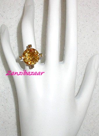 14k White Gold Checkerboard Cut Golden Citrine Ring