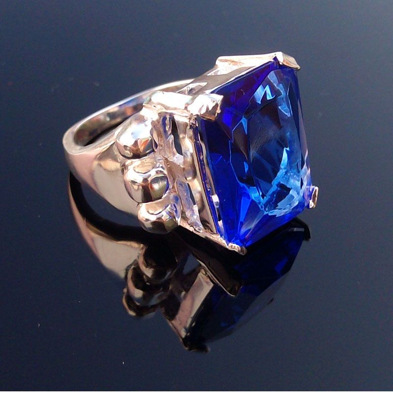  Ring Gift Silver Gemstone Ring Silver Cut Sapphire Ring Size 7