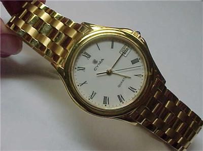 cyma 18kt yellow gold quartz men s dress swiss watch