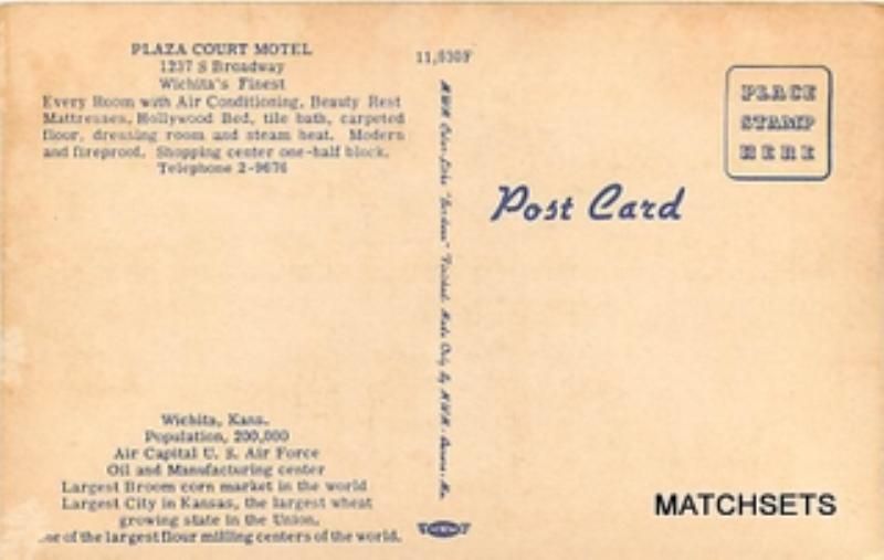 Linen divided postcard of PLAZA COURT MOTEL, DOWNTOWN, WICHITA, KS