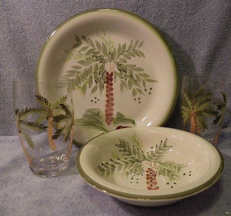 Gibson Palm Court 4 Dinner Plates 1 Bowl 2 Tumblers 7 PC