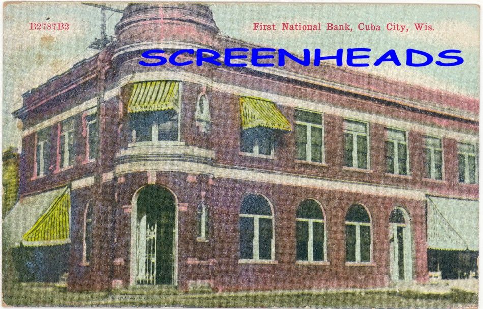 1910 Cuba City Wisconsin First National Bank Postcard