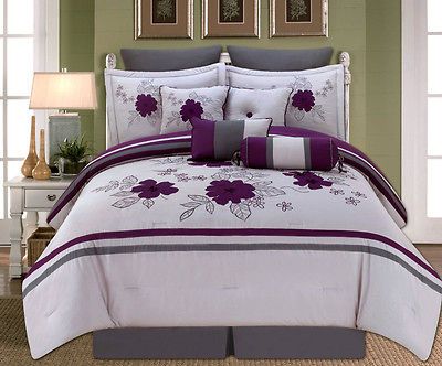 10 Piece Queen Alyssa Purple and Gray Comforter Set