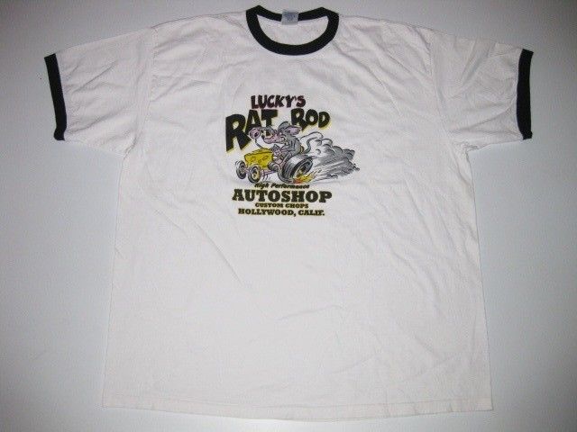 Luckys Rat Rod Auto Shop Custom Tee Shirt XXL XXLarge Lucky Brand Hot