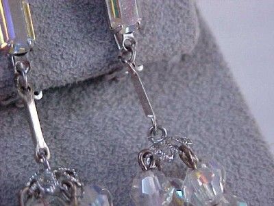 Vintage Lewis Segal Crystal Aurora Borealis Dangle Clip Earrings