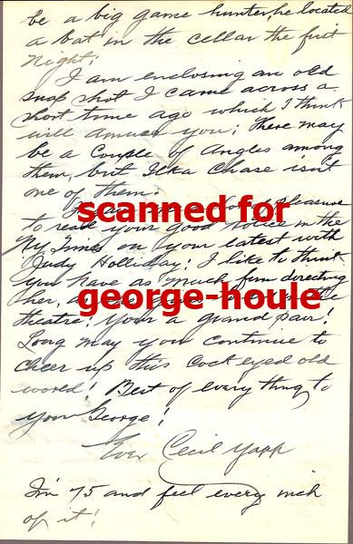 Cecil Yapp Autograph Letter Signed 1954 George Cukor Cats