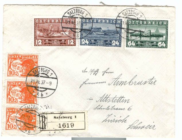 Austria 1937 Danube Steamships R Cover to Switzerland