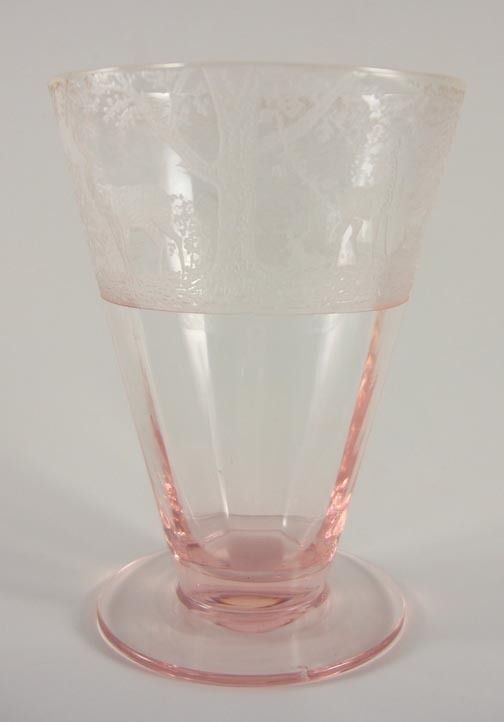  Tiffin Pink Footed Tumbler Deerwood Etching