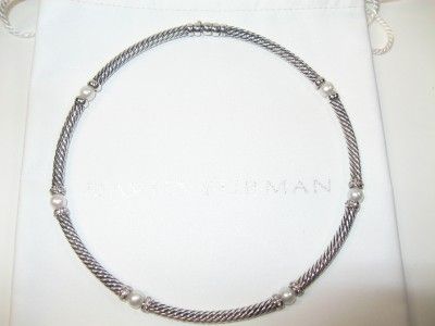 David Yurman Silver Pearl & Diamond full size Hampton Necklace