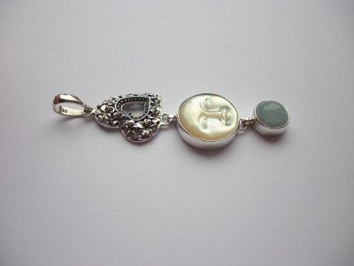  Style Sterling Silver Aquamarine & Mother of Pearl Goddess Pendant