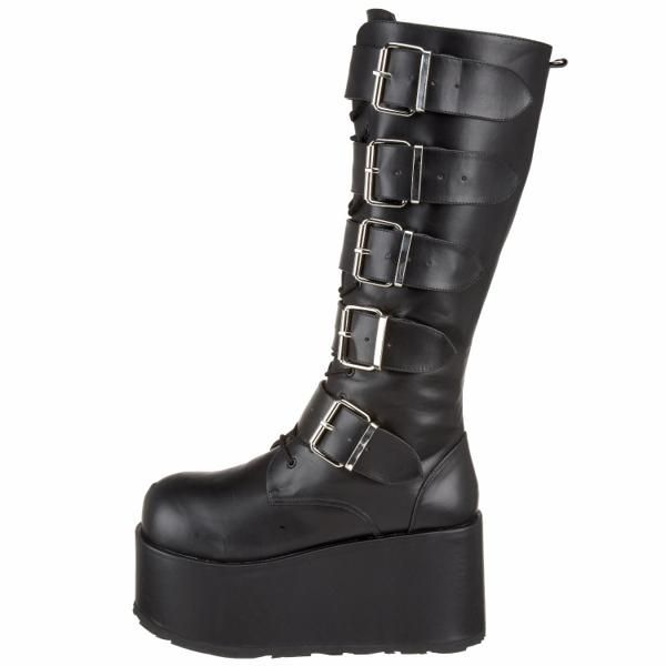 Demonia 4 Platform Buckle Strap Knee Goth Punk Boot Black PU RIPSAW