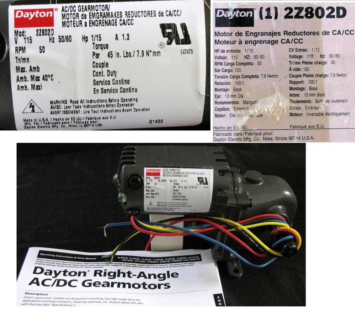 Dayton 2Z802D Right Angle AC DC Gearmotor