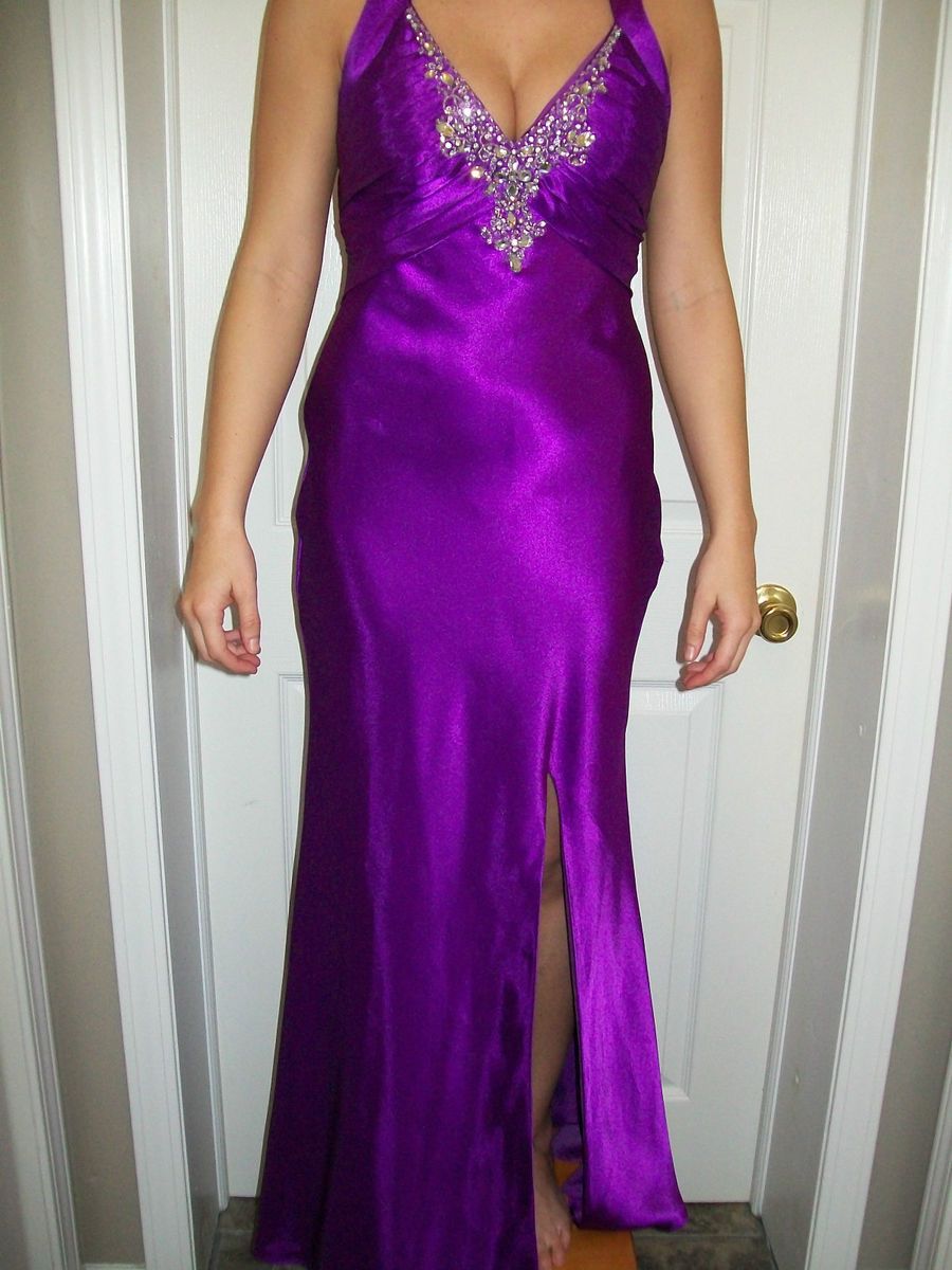Flirt Maggie Sottero Purple Halter Prom Dress Size 0